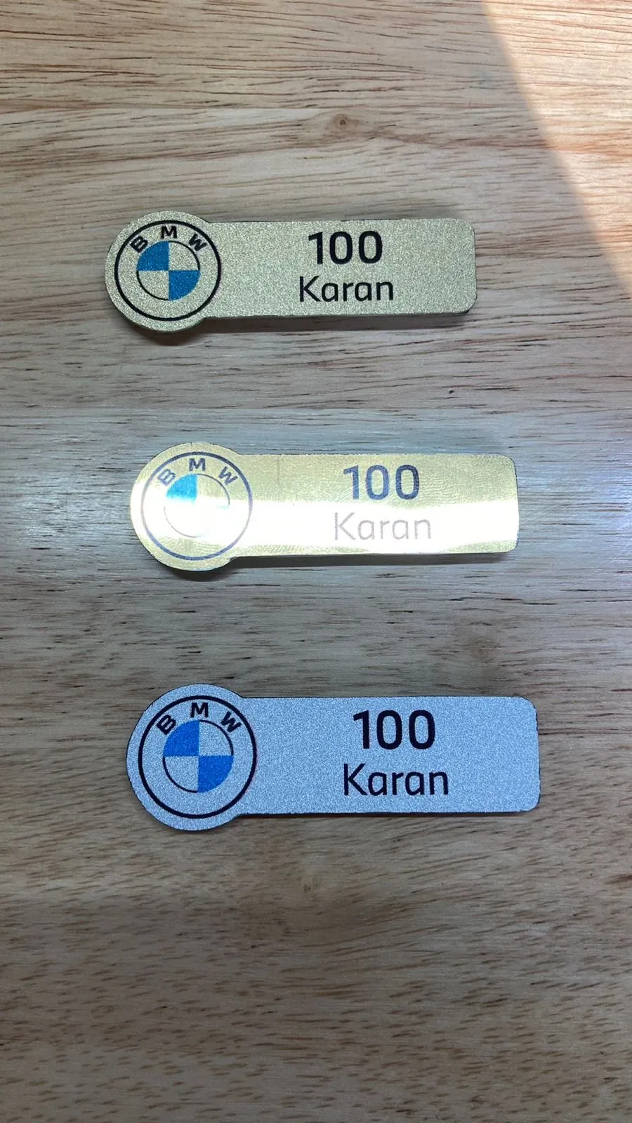 Metal name badges, BMW