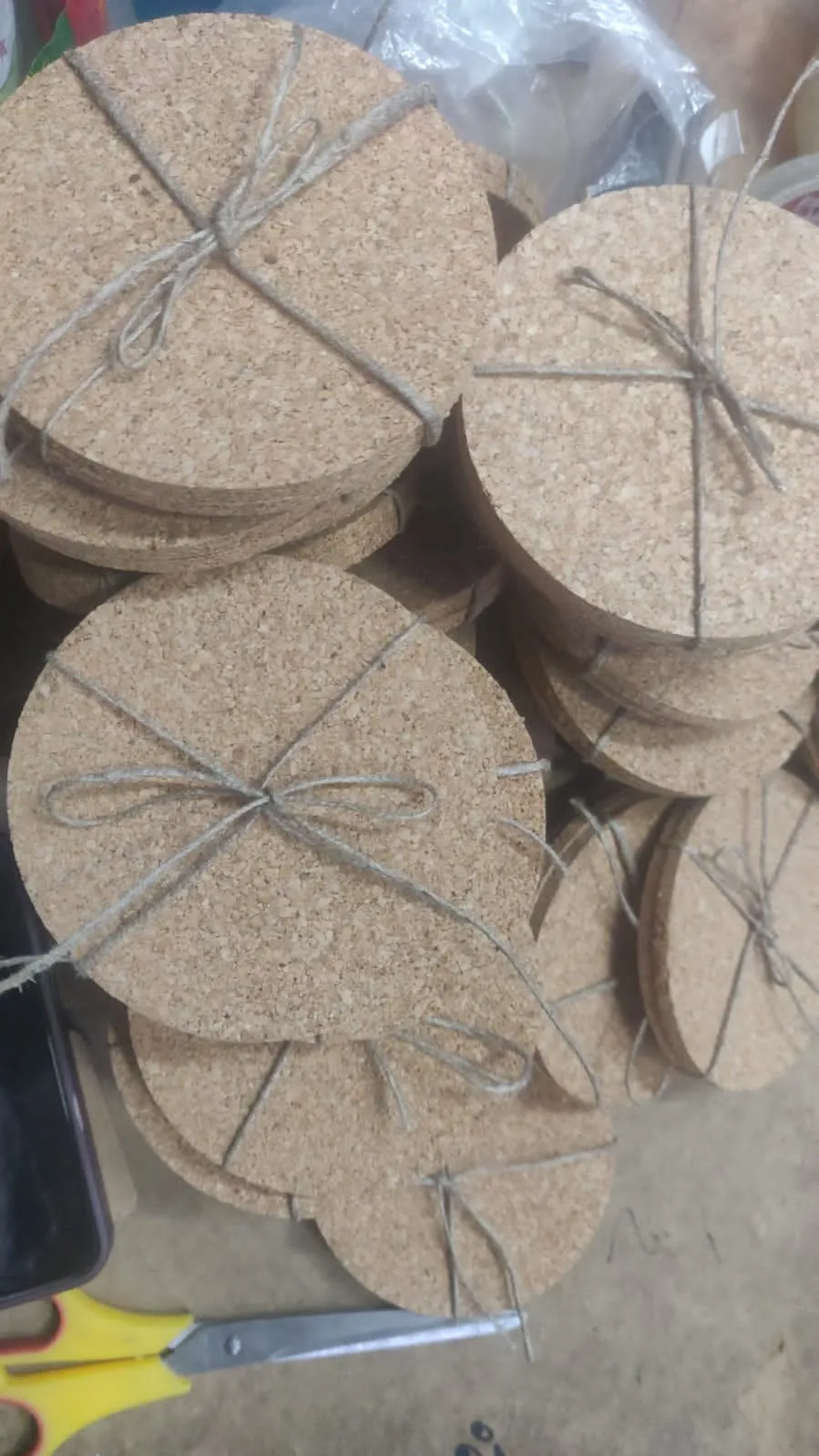 Cork coasters, bundled