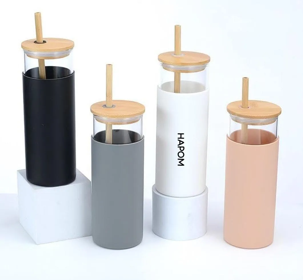 Glass tumblers with bamboo lids