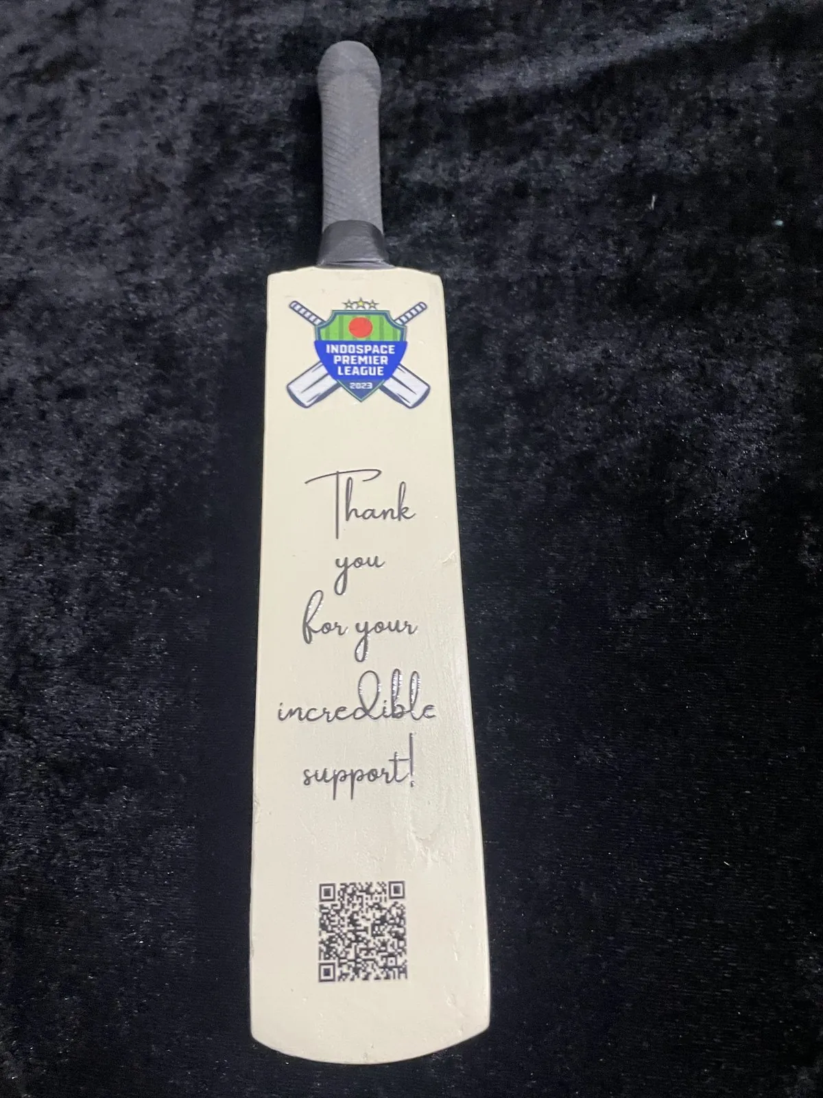 Miniature cricket-bat thank-you