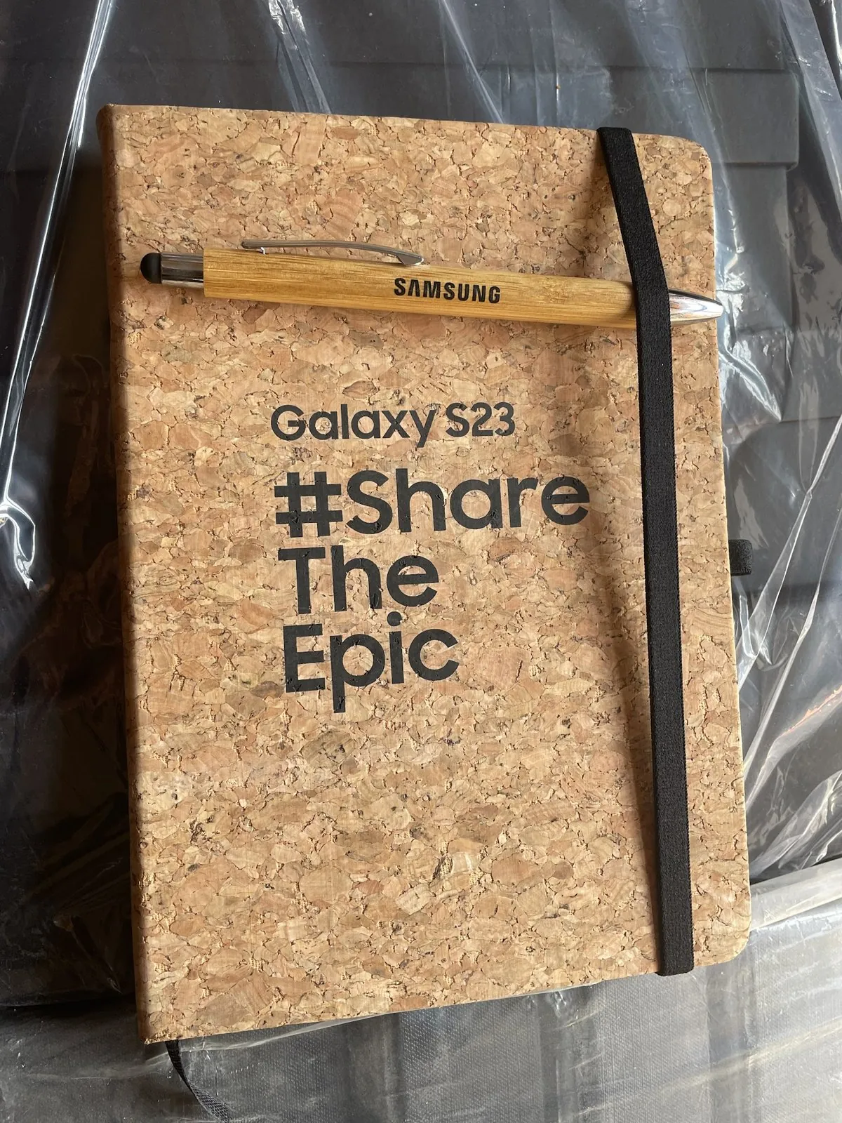 Cork notebook and bamboo pen, Galaxy S23